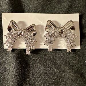 Silver Bow Crystal Earrings